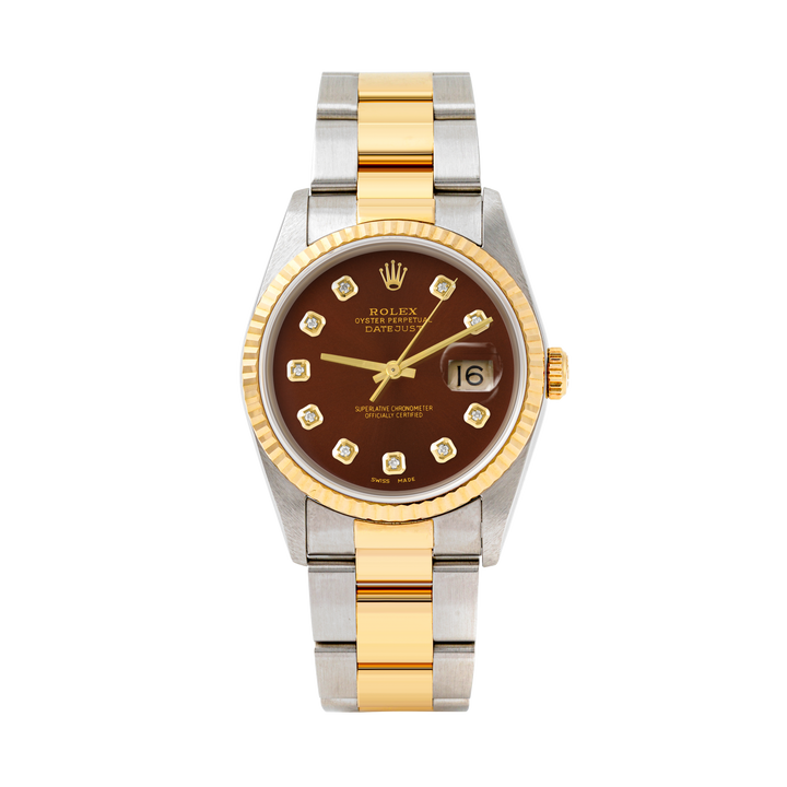 Rolex Datejust 36mm TWO TONE 16233 Blue Dial | Diamond  Hour Markers | Fluted Bezel