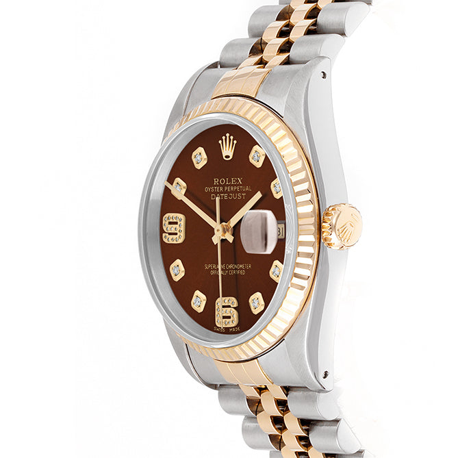 Rolex Datejust 36mm TWO TONE 16233 Brown Dial | 6&9 Diamond  Hour Markers | Fluted Bezel
