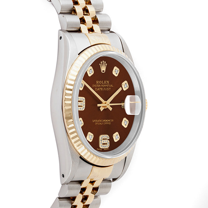 Rolex Datejust 36mm TWO TONE 16233 Brown Dial | 6&9 Diamond  Hour Markers | Fluted Bezel