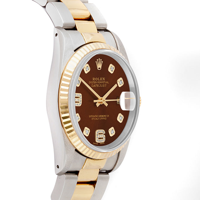 Rolex Datejust 36mm TWO TONE 16233 Brown Dial | 6&9 Diamond  Hour Markers | Fluted Bezel