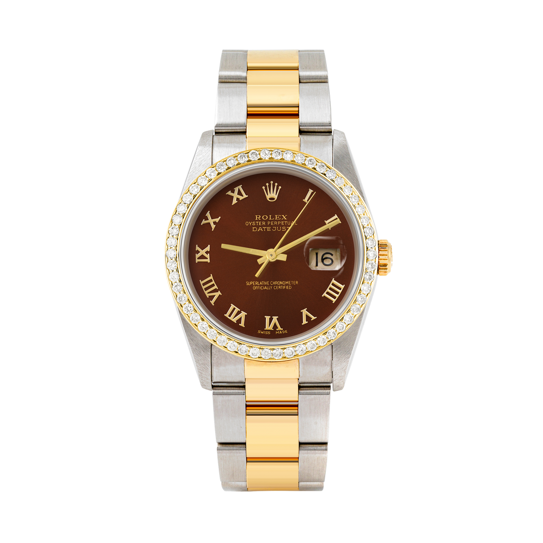 Rolex Datejust 36mm TWO TONE 16233 Brown Dial | Roman Hour Markers | 1ct Diamond Bezel
