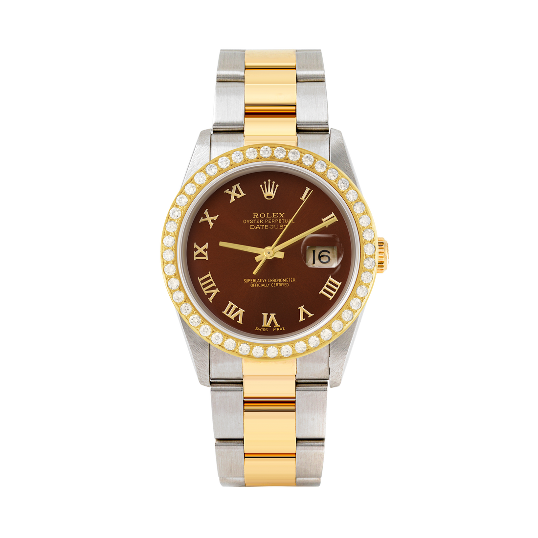 Rolex Datejust 36mm TWO TONE 16233  Brown  Dial | Roman Hour Markers | 2ct Diamond Bezel
