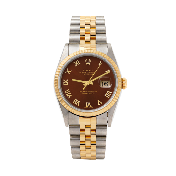 Rolex Datejust 36mm TWO TONE 16233 Brown Dial | Roman Hour Markers | Fluted Bezel