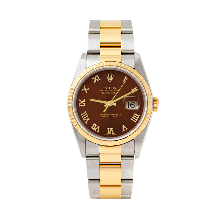 Rolex Datejust 36mm TWO TONE 16233 Brown Dial | Roman Hour Markers | Fluted Bezel