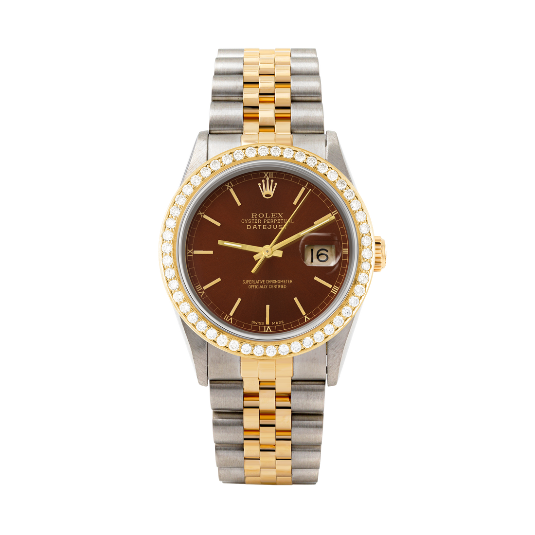 Rolex Datejust 36mm TWO TONE 16233 Brown Dial | Stick Hour Markers | 1.8ct Diamond Bezel