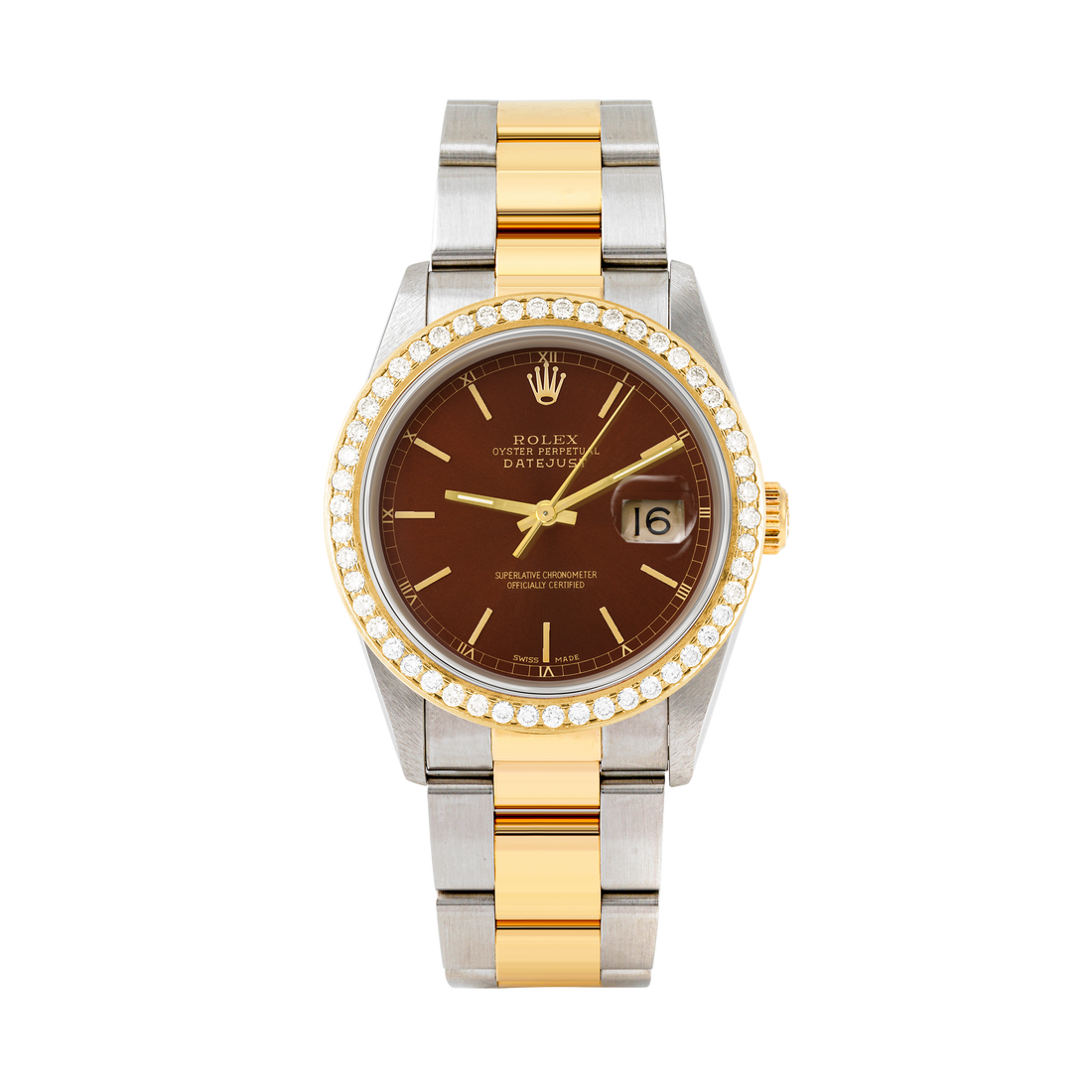 Rolex Datejust 36mm TWO TONE 16233 Brown Dial | Stick Hour Markers | 1.8ct Diamond Bezel