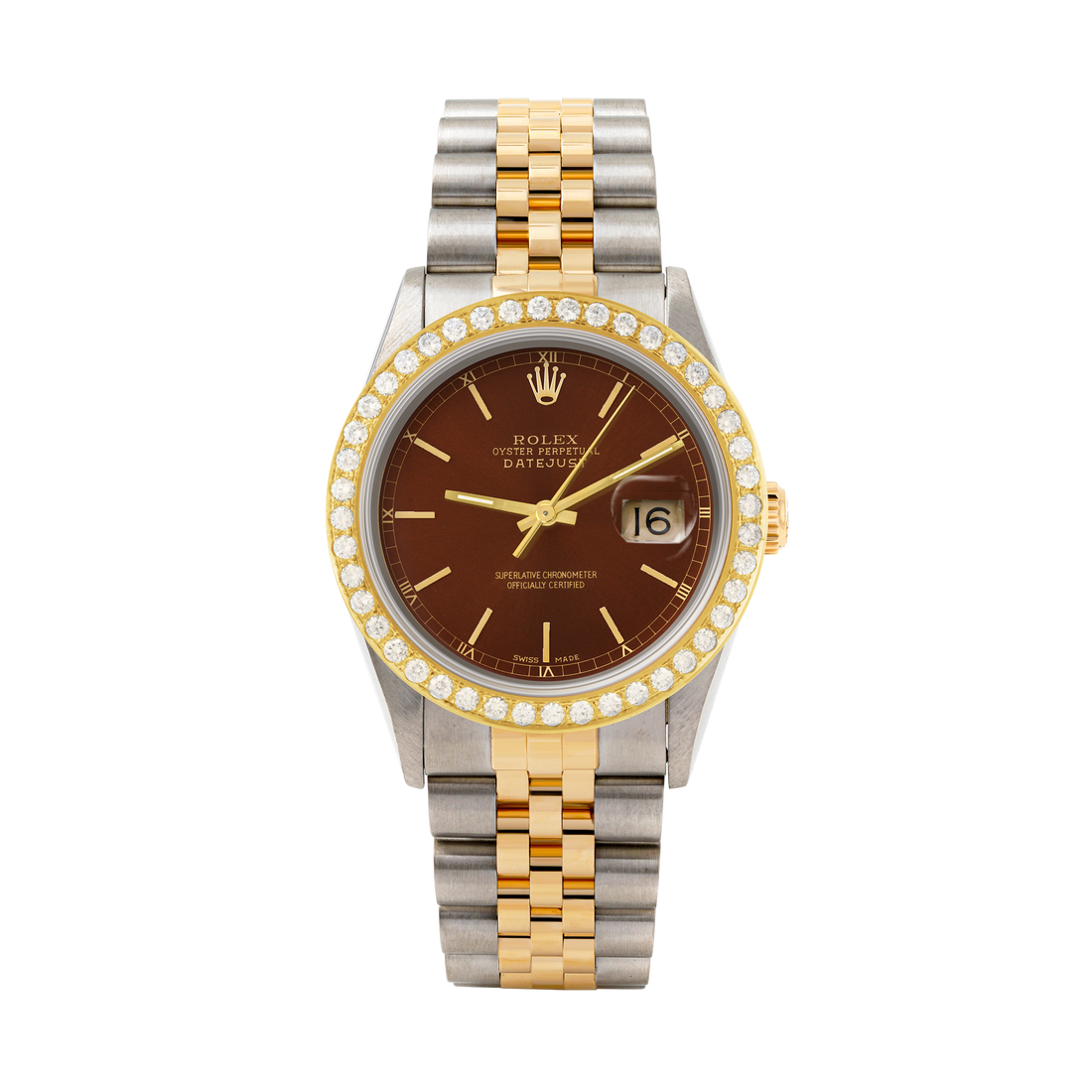 Rolex Datejust 36mm TWO TONE 16233 Brown Dial | Stick Hour Markers | 2ct Diamond Bezel