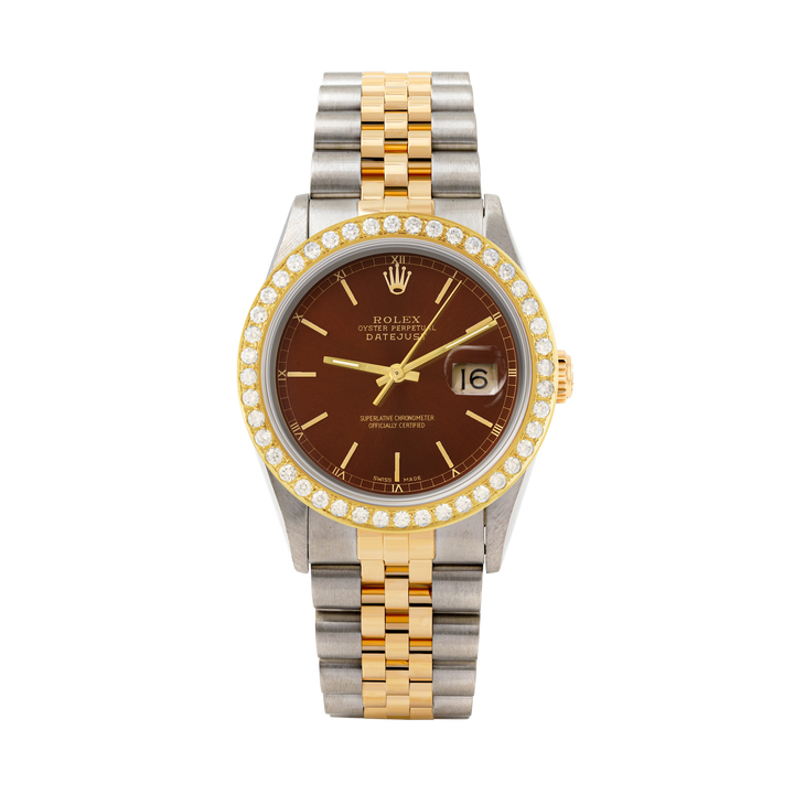 Rolex Datejust 36mm TWO TONE 16233 Brown Dial | Stick Hour Markers | 2ct Diamond Bezel