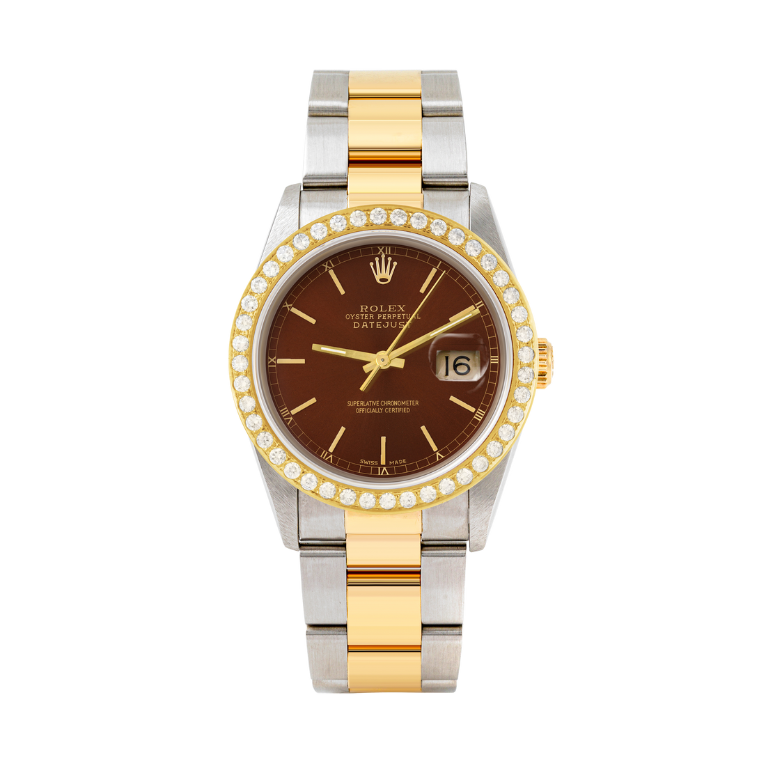 Rolex Datejust 36mm TWO TONE 16233 Brown Dial | Stick Hour Markers | 2ct Diamond Bezel