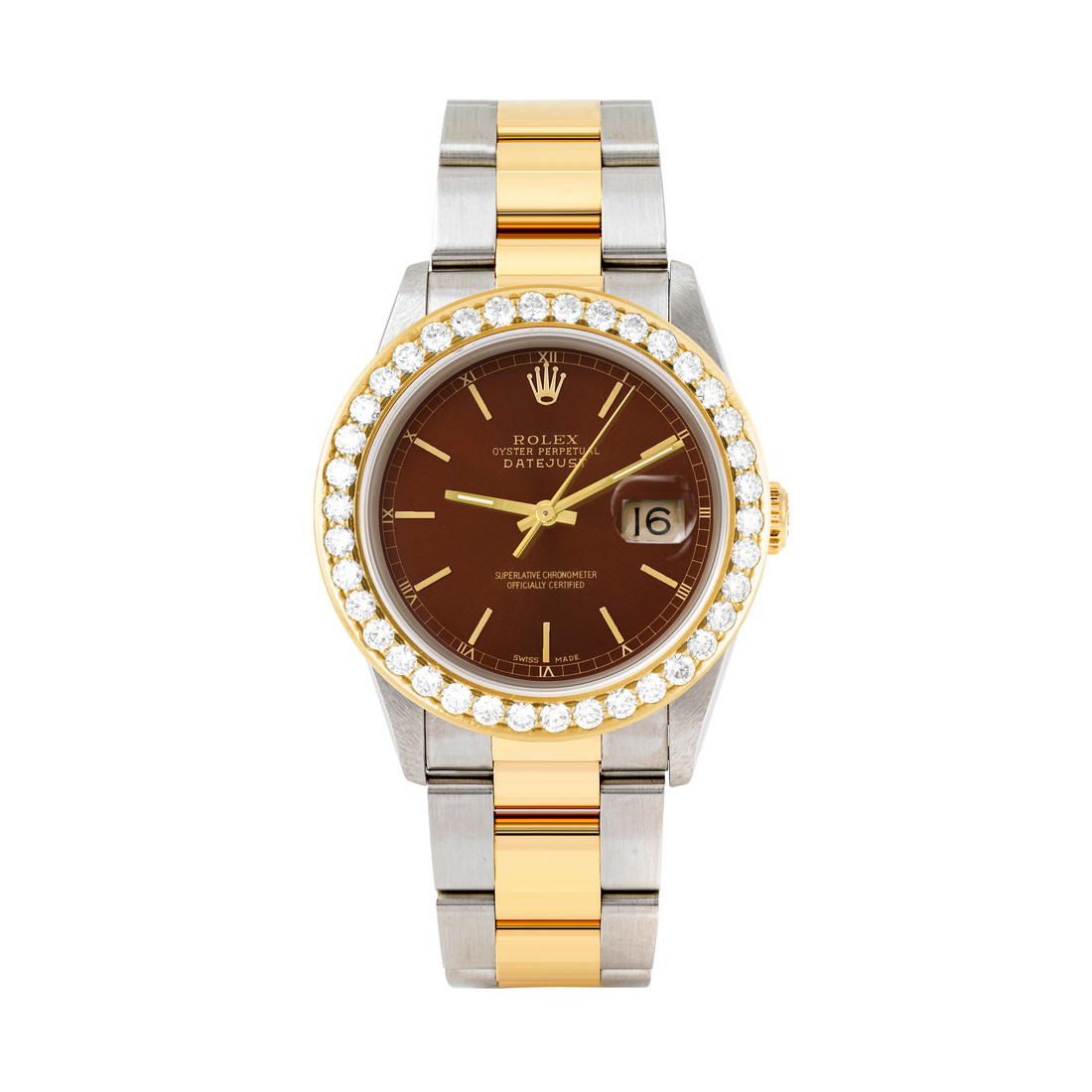 Rolex Datejust 36mm TWO TONE 16233  Brown  Dial | Stick Hour Markers | 2.5ct Diamond Bezel