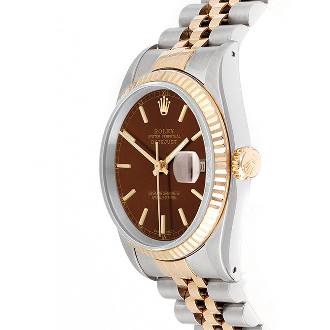 Rolex Datejust 36mm TWO TONE 16233 Brown  Dial | Stick  Hour Markers | Fluted Bezel