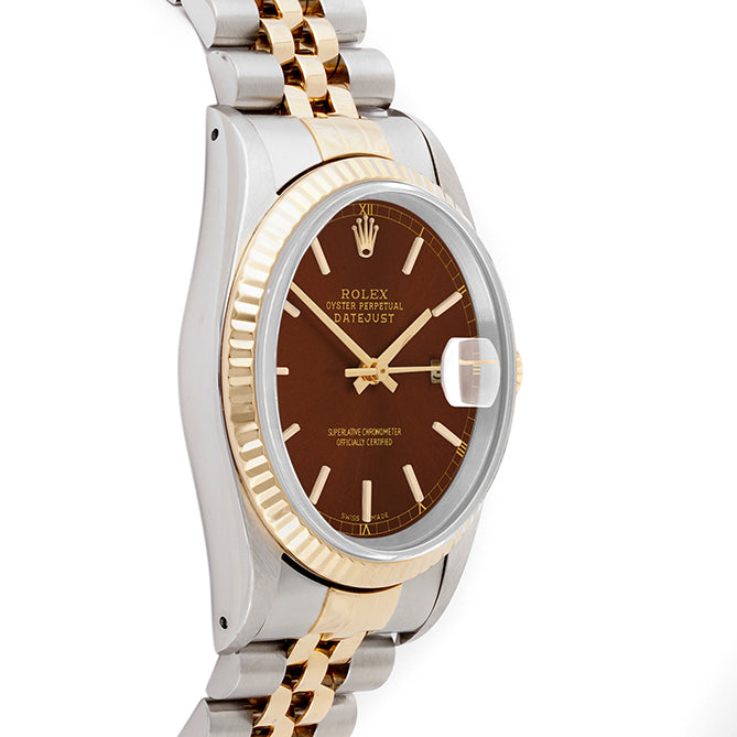Rolex Datejust 36mm TWO TONE 16233 Brown  Dial | Stick  Hour Markers | Fluted Bezel