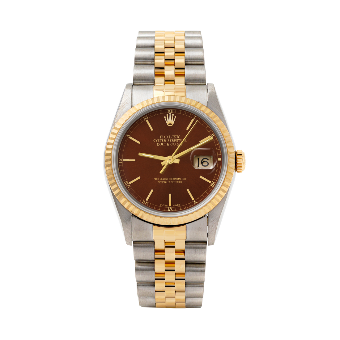 Rolex Datejust 36mm TWO TONE 16233 Brown  Dial | Stick  Hour Markers | Fluted Bezel