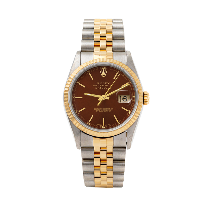 Rolex Datejust 36mm TWO TONE 16233 Brown  Dial | Stick  Hour Markers | Fluted Bezel