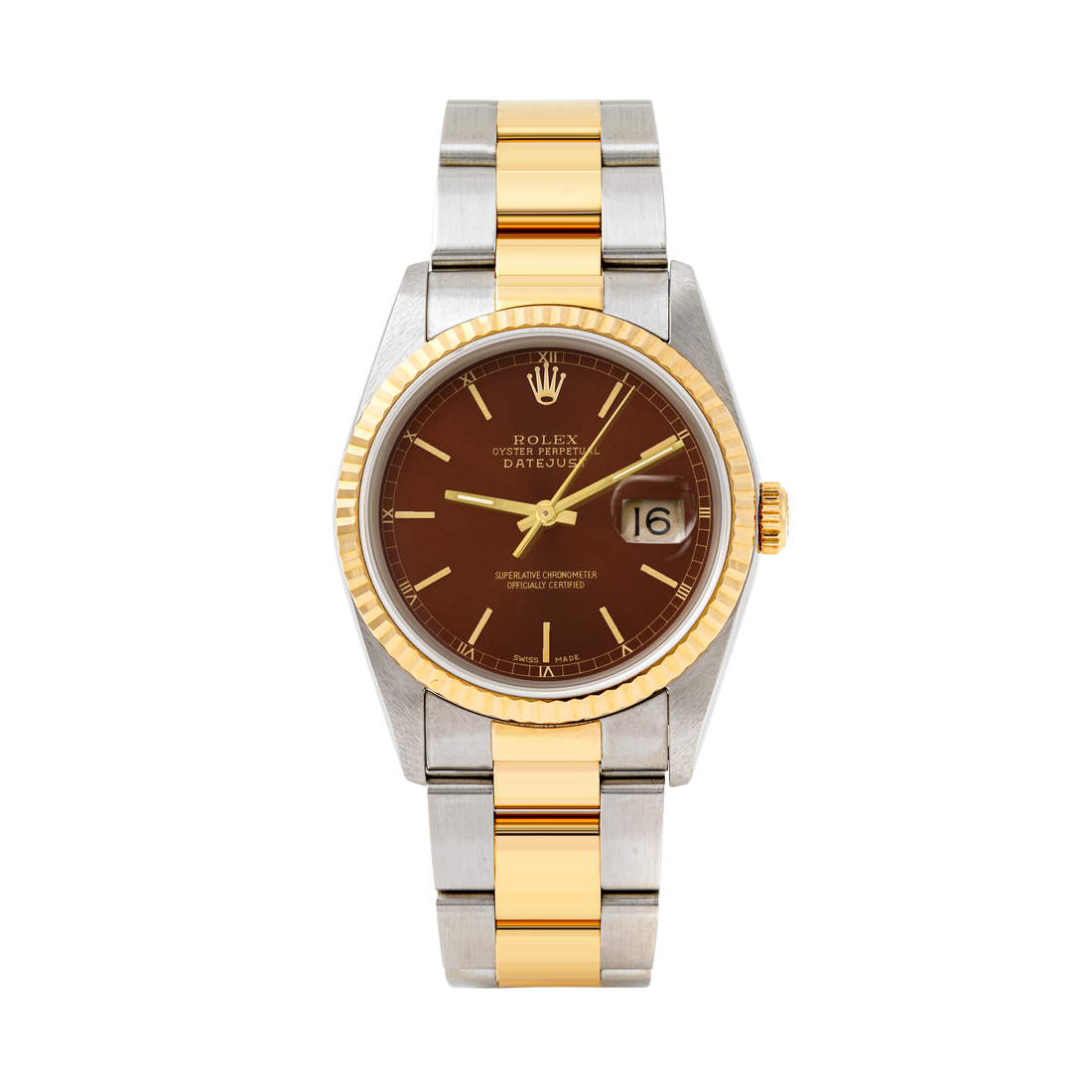 Rolex Datejust 36mm TWO TONE 16233 Brown  Dial | Stick  Hour Markers | Fluted Bezel