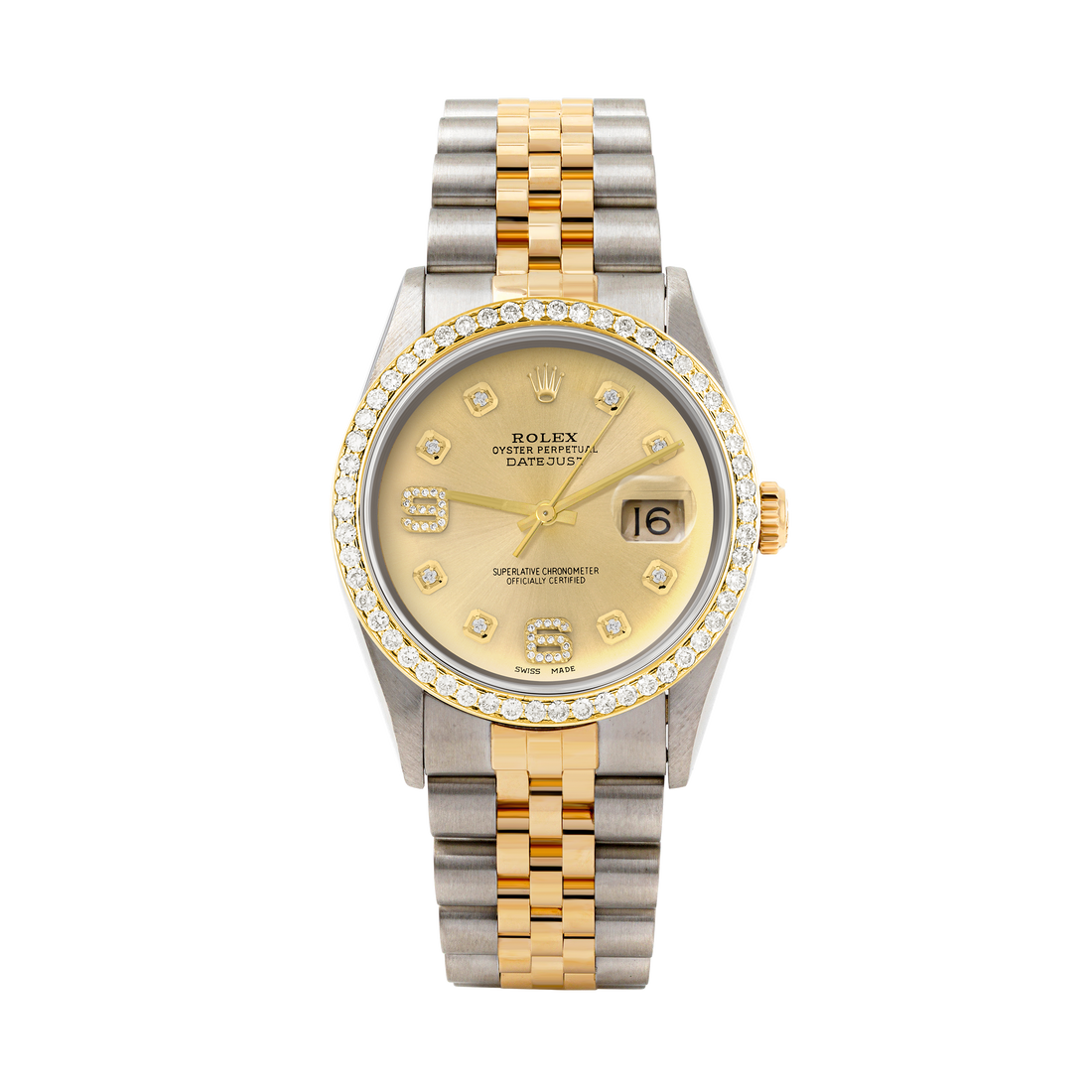 Rolex Datejust 36mm TWO TONE 16233 Champagne Dial |  6&9 Diamond  Hour Markers | 1ct Diamond Bezel