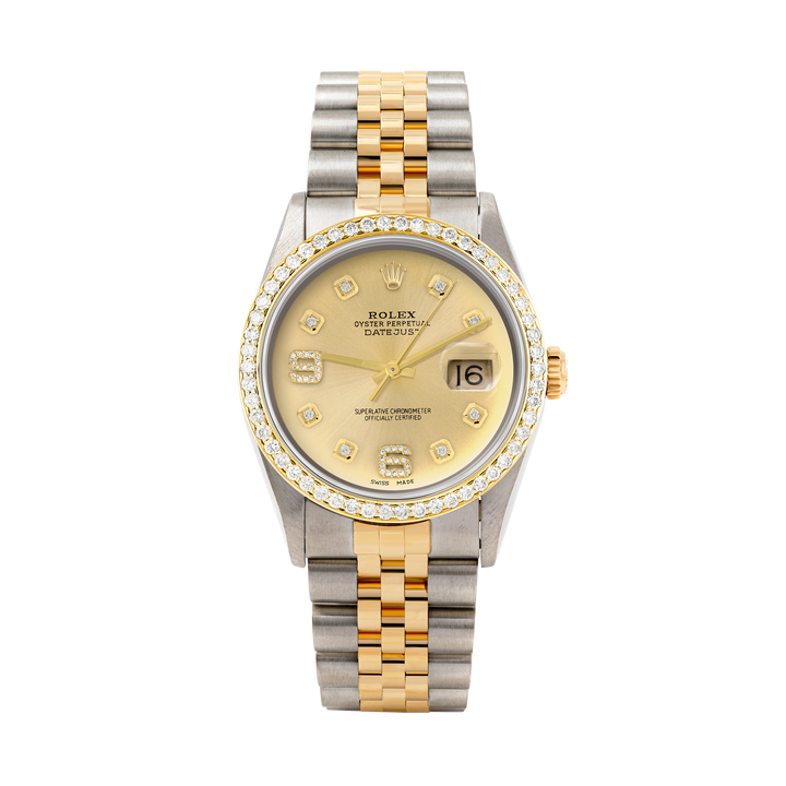 Rolex Datejust 36mm TWO TONE 16233 Champagne Dial |  6&9 Diamond  Hour Markers | 1ct Diamond Bezel