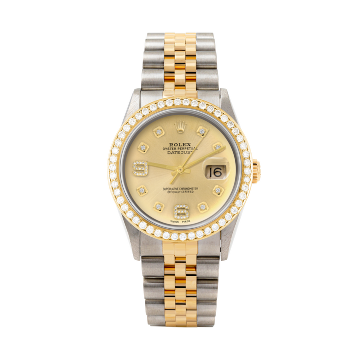 Rolex Datejust 36mm TWO TONE 16233 Champagne Dial | 6&9 Diamond Hour Markers | 1.8ct Diamond Bezel