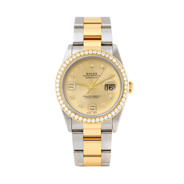 Rolex Datejust 36mm TWO TONE 16233 Champagne Dial | 6&9 Diamond Hour Markers | 1.8ct Diamond Bezel