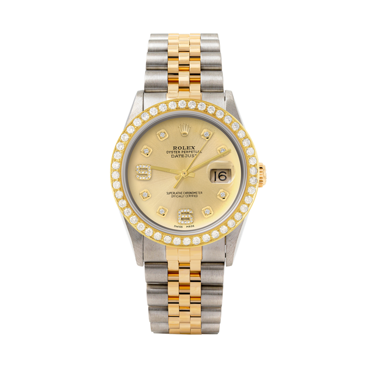 Rolex Datejust 36mm TWO TONE 16233 Champagne Dial |  6&9 Diamond  Hour Markers | 2ct Diamond Bezel
