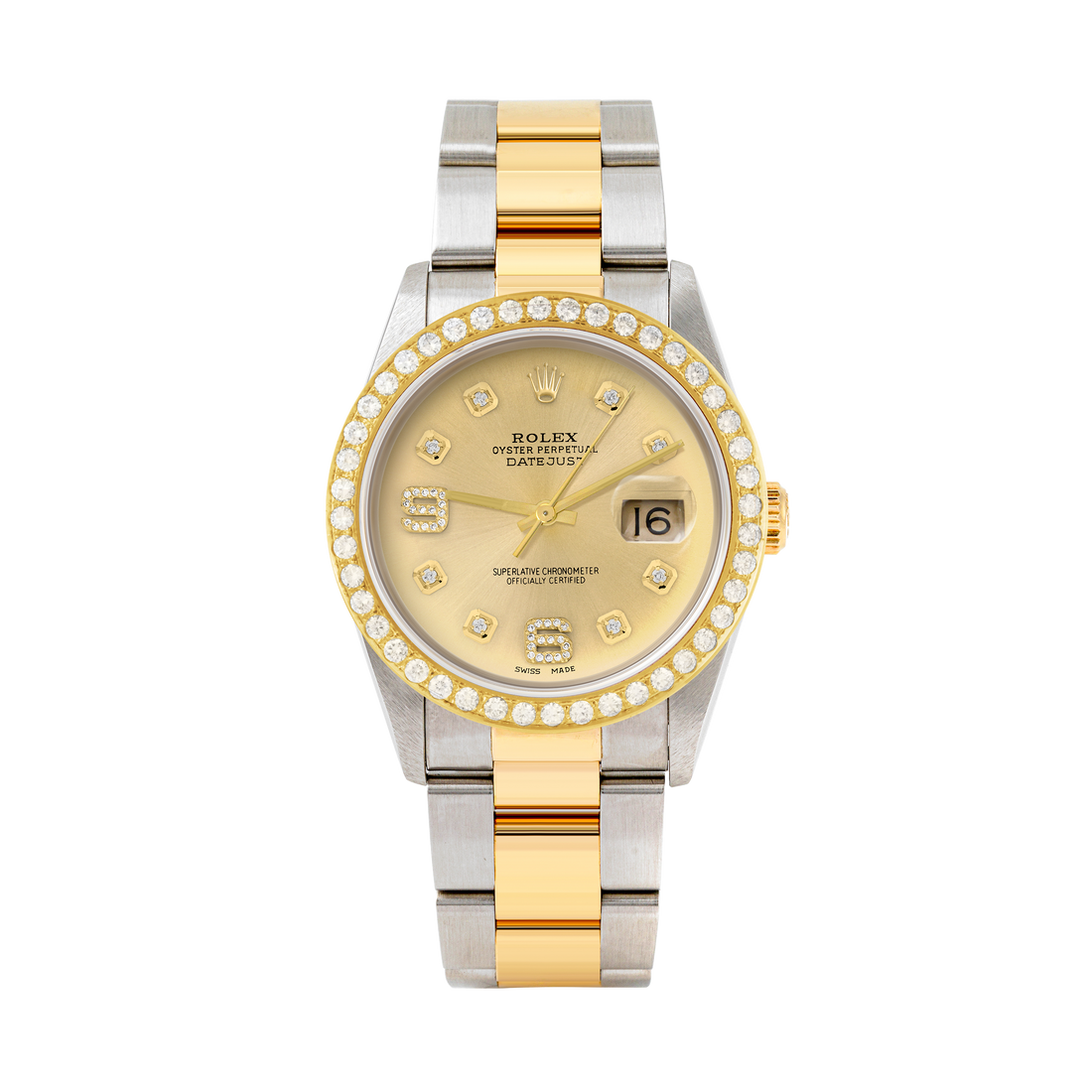 Rolex Datejust 36mm TWO TONE 16233 Champagne Dial |  6&9 Diamond  Hour Markers | 2ct Diamond Bezel