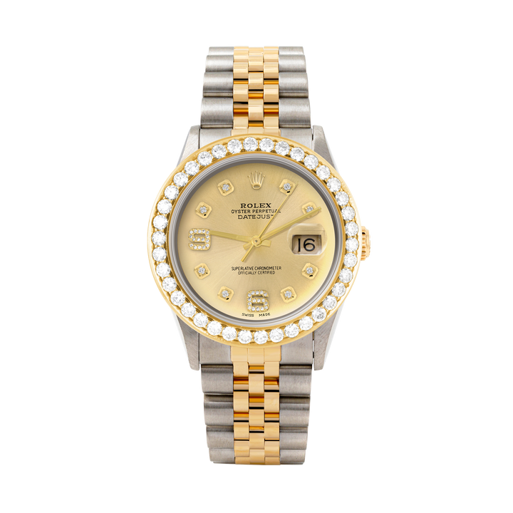 Rolex Datejust 36mm TWO TONE 16233 Champagne Dial | 6&9 Diamond Hour Markers | 2.5ct Diamond Bezel