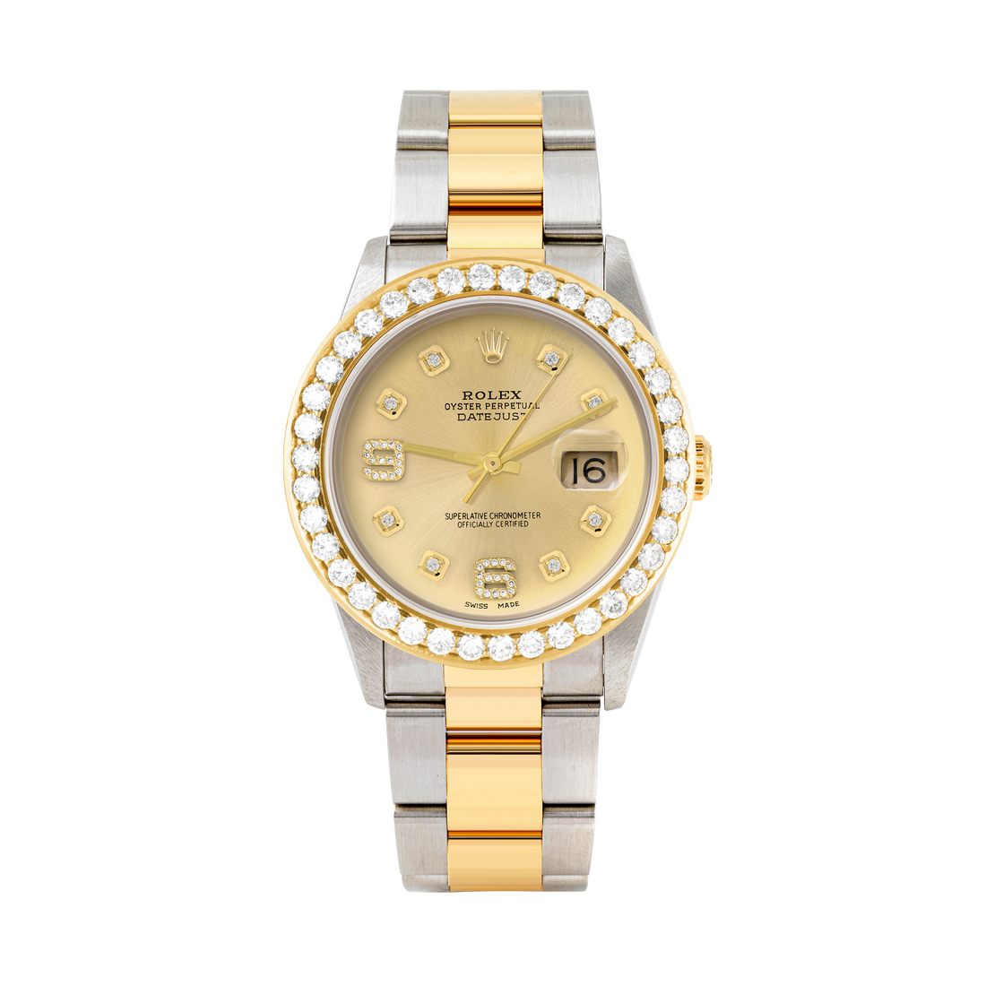 Rolex Datejust 36mm TWO TONE 16233 Champagne Dial | 6&9 Diamond Hour Markers | 2.5ct Diamond Bezel