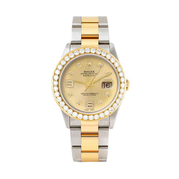 Rolex Datejust 36mm TWO TONE 16233 Champagne Dial | 6&9 Diamond Hour Markers | 2.5ct Diamond Bezel
