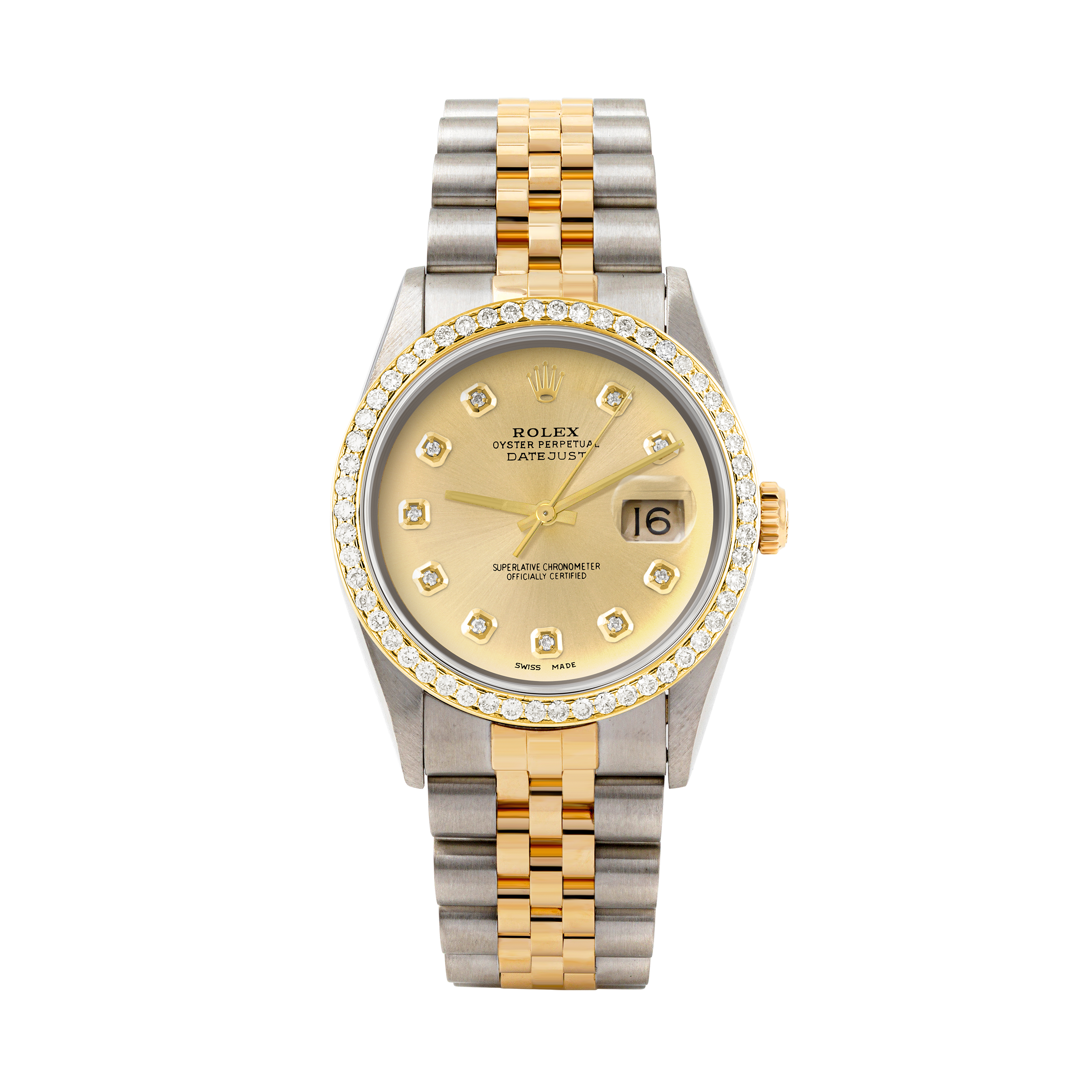 Rolex Datejust 36mm TWO TONE 16233 Champagne Dial |  Diamond Hour Markers | 1ct Diamond Bezel