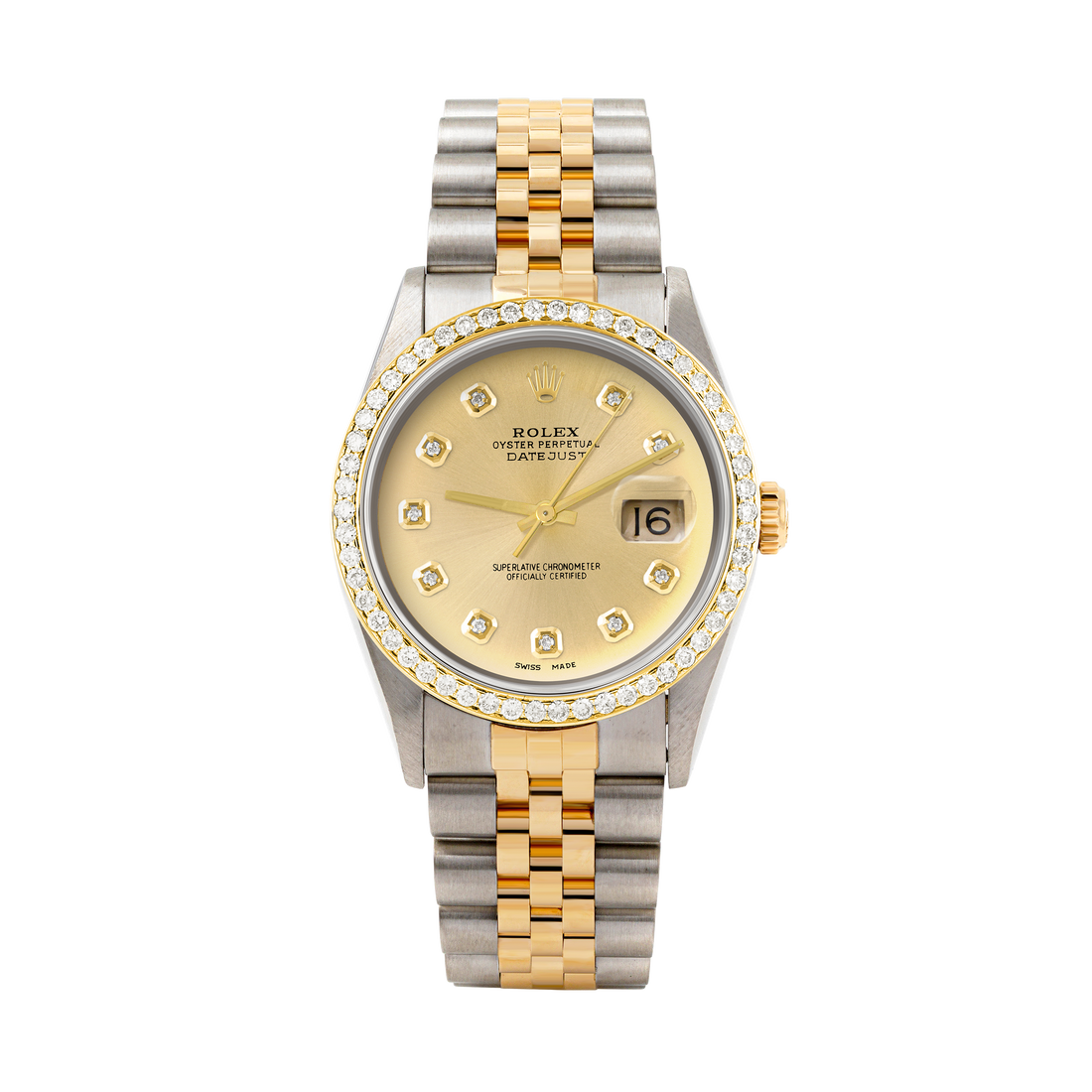 Rolex Datejust 36mm TWO TONE 16233 Champagne Dial |  Diamond Hour Markers | 1ct Diamond Bezel