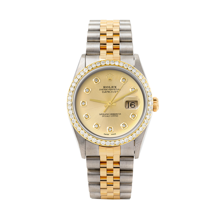 Rolex Datejust 36mm TWO TONE 16233 Champagne Dial |  Diamond Hour Markers | 1ct Diamond Bezel