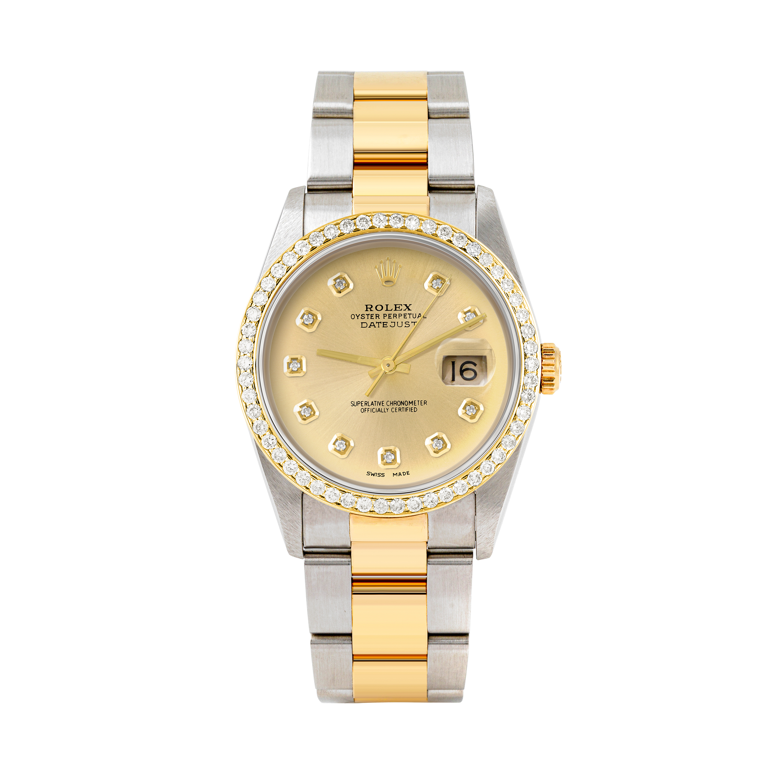 Rolex Datejust 36mm TWO TONE 16233 Champagne Dial |  Diamond Hour Markers | 1ct Diamond Bezel