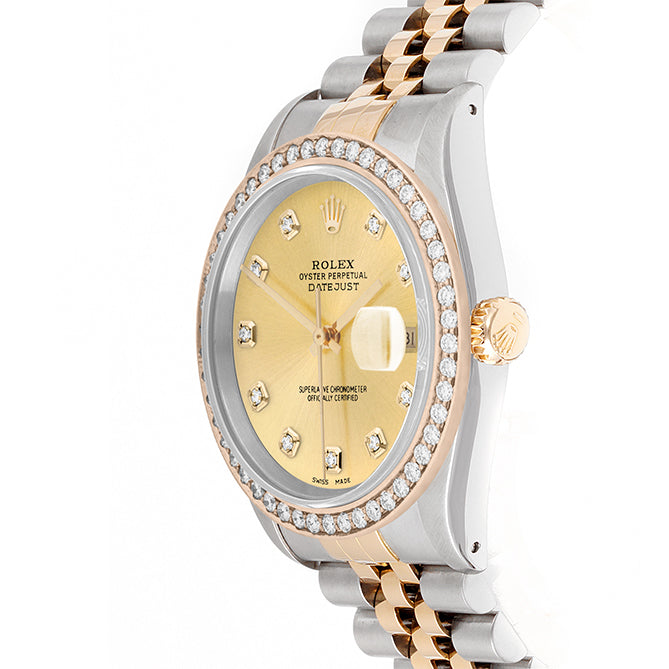Rolex Datejust 36mm TWO TONE 16233 Champagne Dial | Diamond  Hour Markers | 1.8ct Diamond Bezel