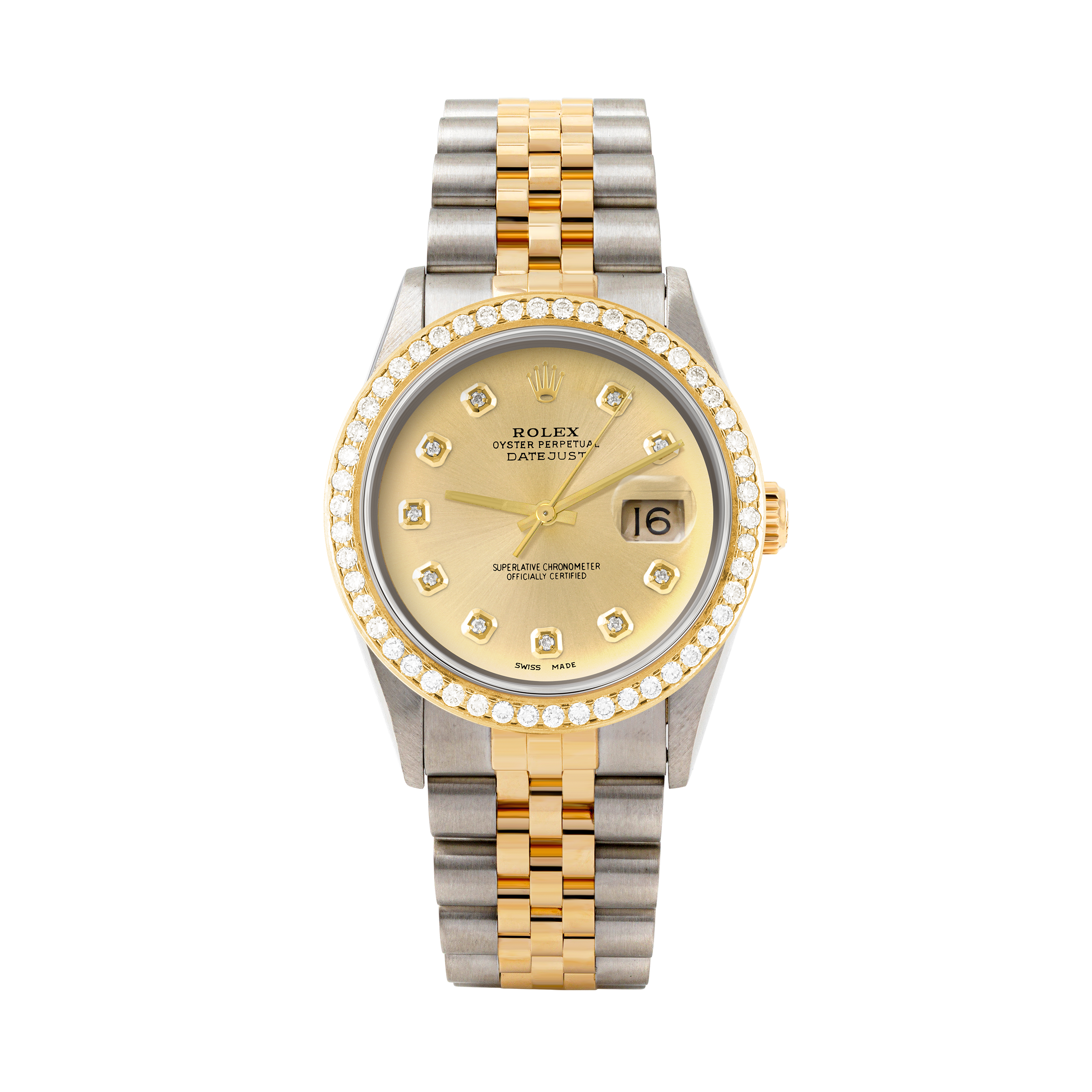 Rolex Datejust 36mm TWO TONE 16233 Champagne Dial | Diamond  Hour Markers | 1.8ct Diamond Bezel