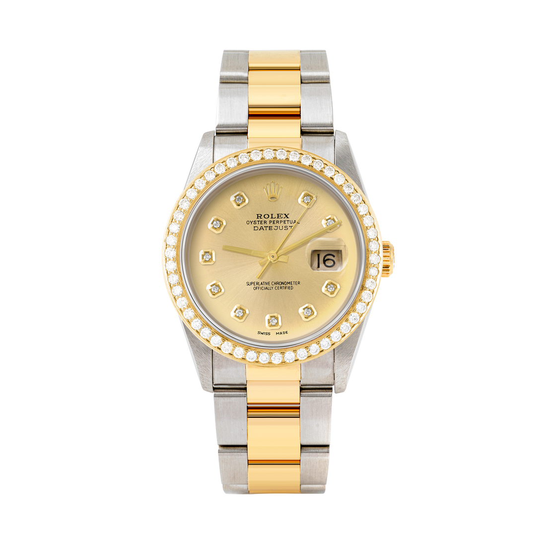 Rolex Datejust 36mm TWO TONE 16233 Champagne Dial | Diamond  Hour Markers | 1.8ct Diamond Bezel