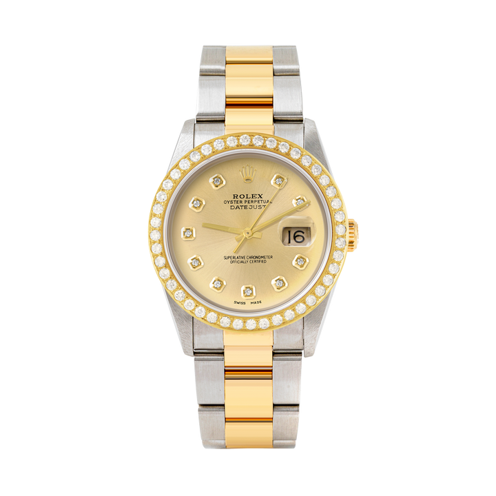 Rolex Datejust 36mm TWO TONE 16233 Champagne Dial | Diamond Hour Markers | 2ct Diamond Bezel
