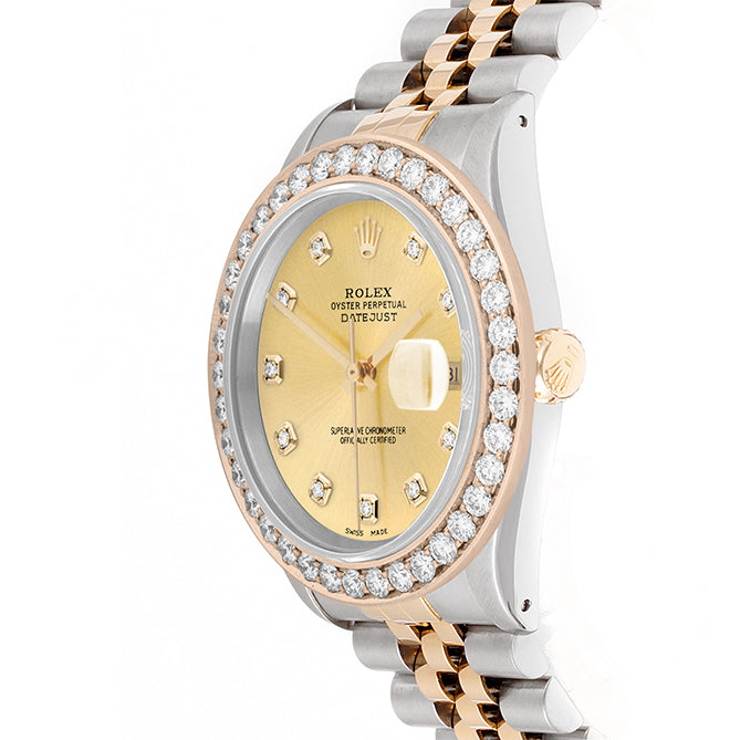 Rolex Datejust 36mm TWO TONE 16233 Champagne Dial | Diamond Hour Markers | 2.5ct Diamond Bezel