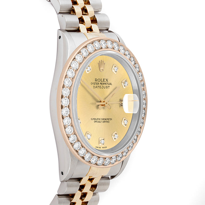 Rolex Datejust 36mm TWO TONE 16233 Champagne Dial | Diamond Hour Markers | 2.5ct Diamond Bezel
