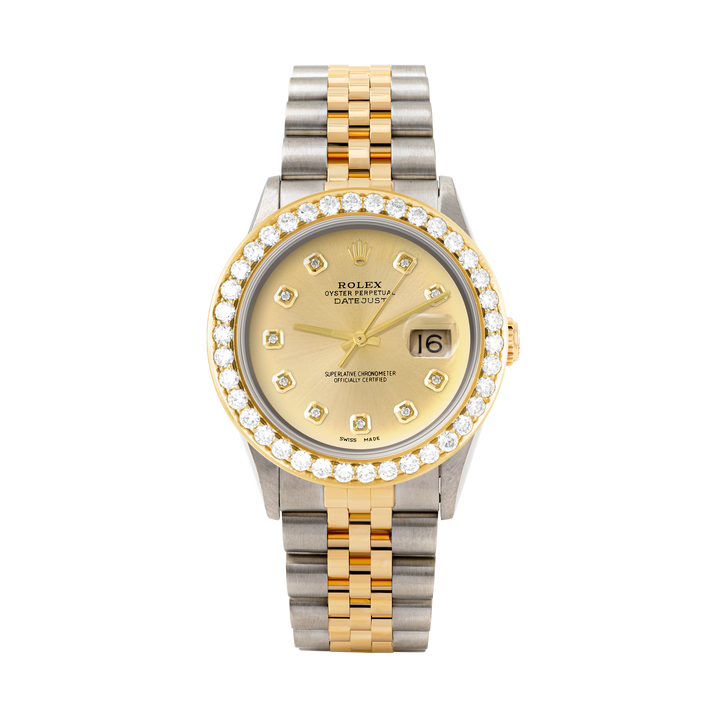 Rolex Datejust 36mm TWO TONE 16233 Champagne Dial | Diamond Hour Markers | 2.5ct Diamond Bezel