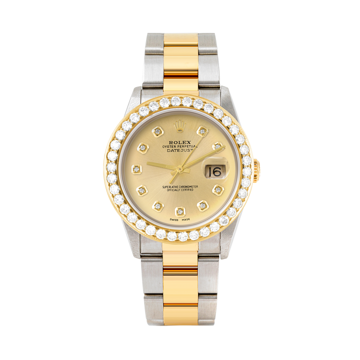 Rolex Datejust 36mm TWO TONE 16233 Champagne Dial | Diamond Hour Markers | 2.5ct Diamond Bezel