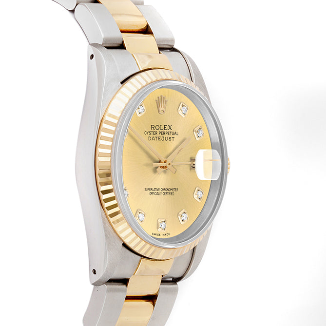 Rolex Datejust 36mm TWO TONE 16233 Champagne Dial | Diamond  Hour Markers | Fluted Bezel