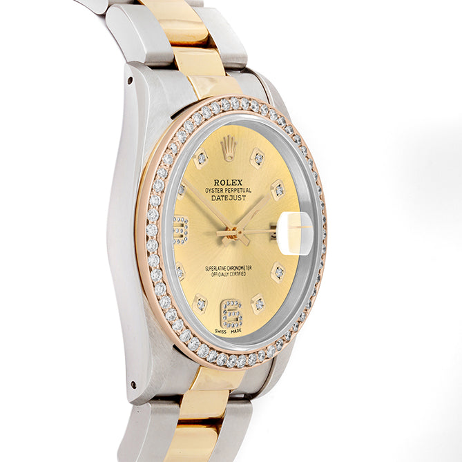 Rolex Datejust 36mm TWO TONE 16233 Champagne Dial |  6&9 Diamond  Hour Markers | 1ct Diamond Bezel