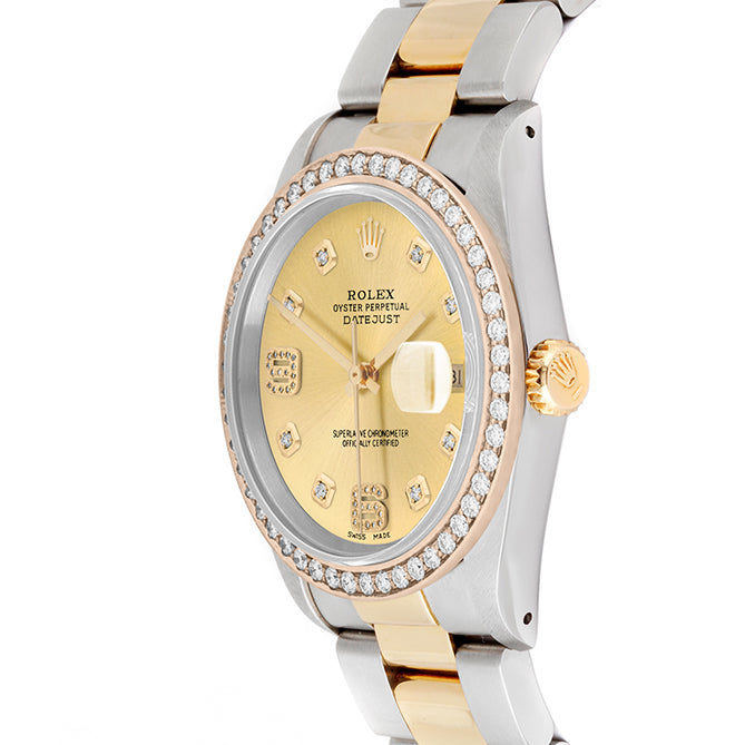 Rolex Datejust 36mm TWO TONE 16233 Champagne Dial | 6&9 Diamond Hour Markers | 1.8ct Diamond Bezel