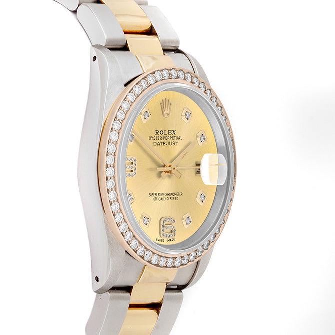 Rolex Datejust 36mm TWO TONE 16233 Champagne Dial | 6&9 Diamond Hour Markers | 1.8ct Diamond Bezel