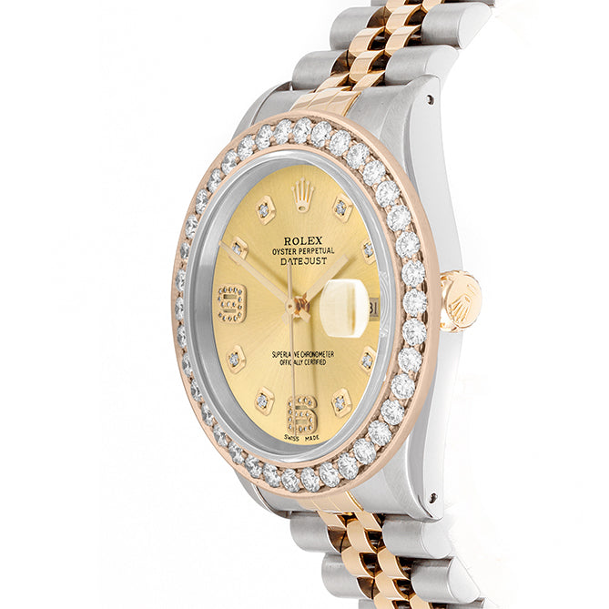 Rolex Datejust 36mm TWO TONE 16233 Champagne Dial | 6&9 Diamond Hour Markers | 2.5ct Diamond Bezel