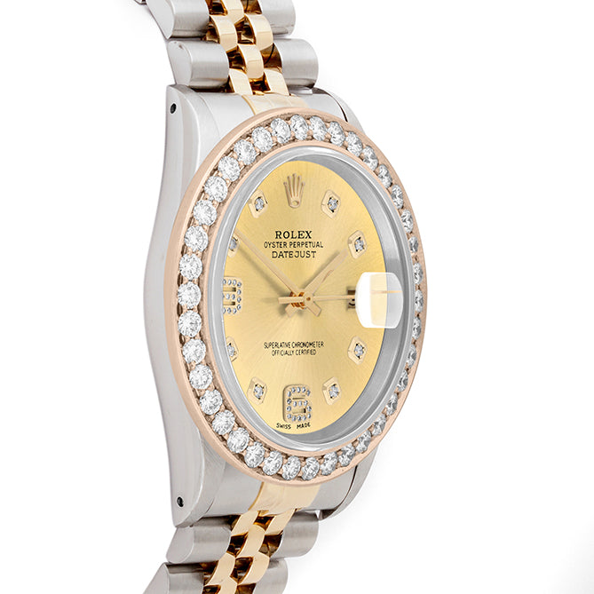 Rolex Datejust 36mm TWO TONE 16233 Champagne Dial | 6&9 Diamond Hour Markers | 2.5ct Diamond Bezel