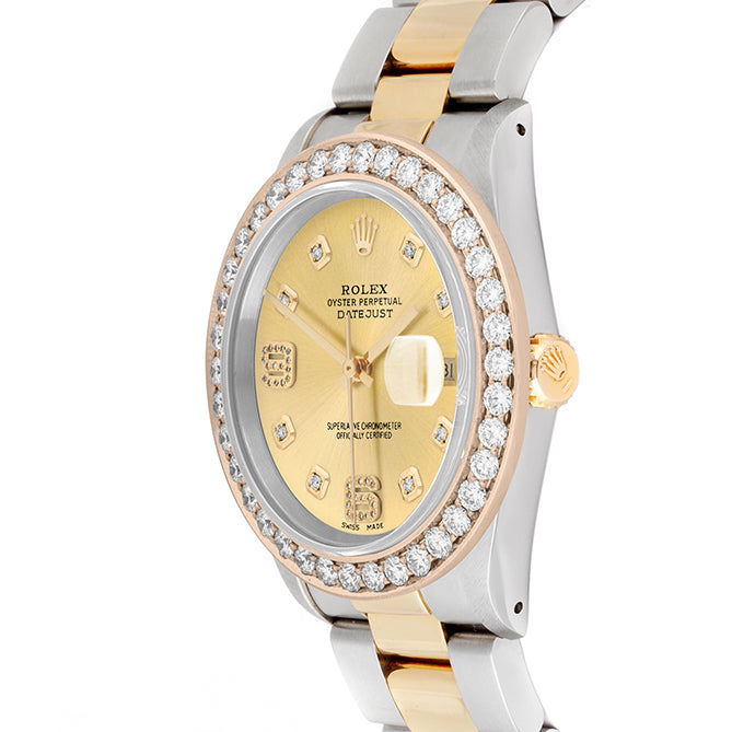 Rolex Datejust 36mm TWO TONE 16233 Champagne Dial | 6&9 Diamond Hour Markers | 2.5ct Diamond Bezel
