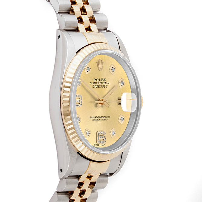 Rolex Datejust 36mm TWO TONE 16233 Champagne Dial | 6&9 Diamond  Hour Markers | Fluted Bezel