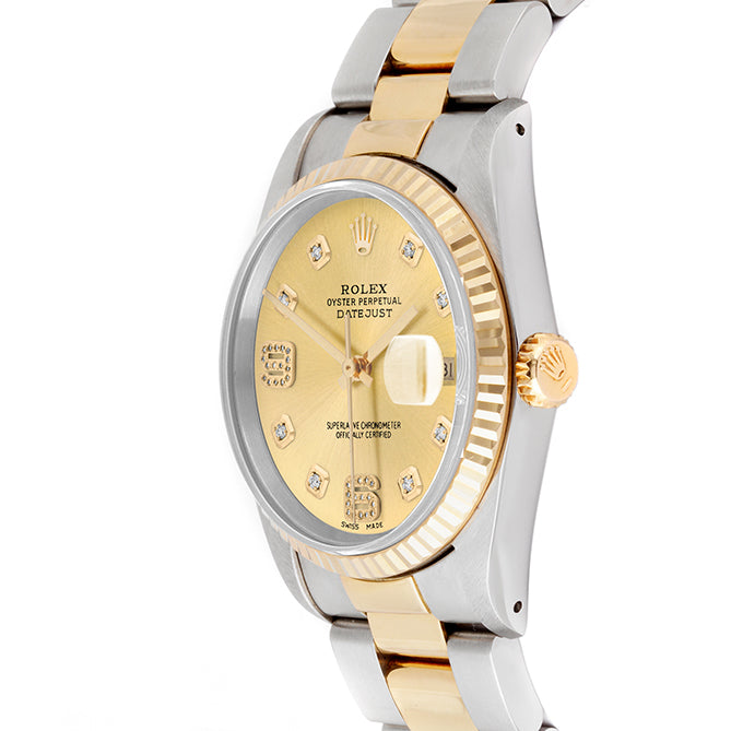 Rolex Datejust 36mm TWO TONE 16233 Champagne Dial | 6&9 Diamond  Hour Markers | Fluted Bezel