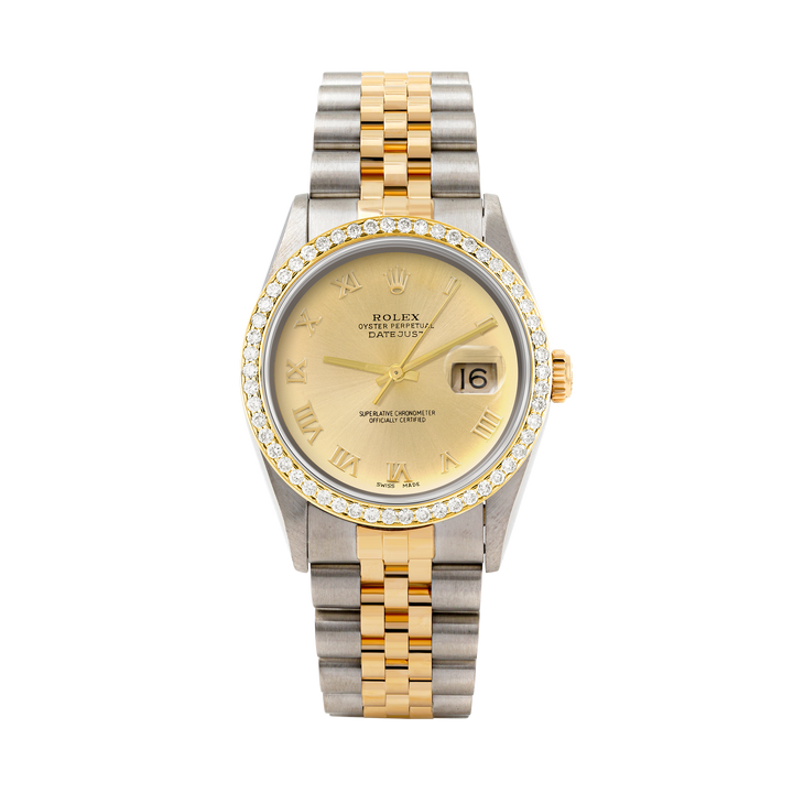 Rolex Datejust 36mm TWO TONE 16233 Champagne  Dial | Roman Hour Markers | 1ct Diamond Bezel